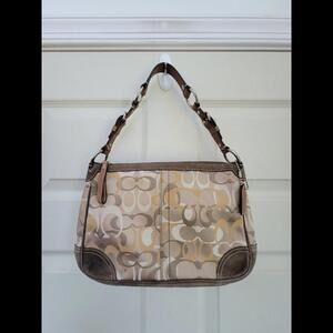 VINTAGE COACH SIGNATURE MINI BROWN/BEIGE CANVAS/SUEDE HAND BAG